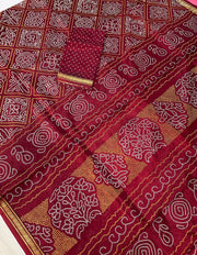 Bandhini Print Maroon Fall Pico Done Saree