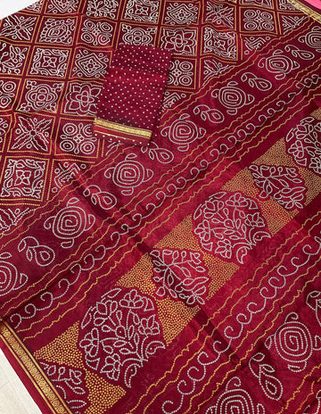 Bandhini print Maroon saree - fall pico done