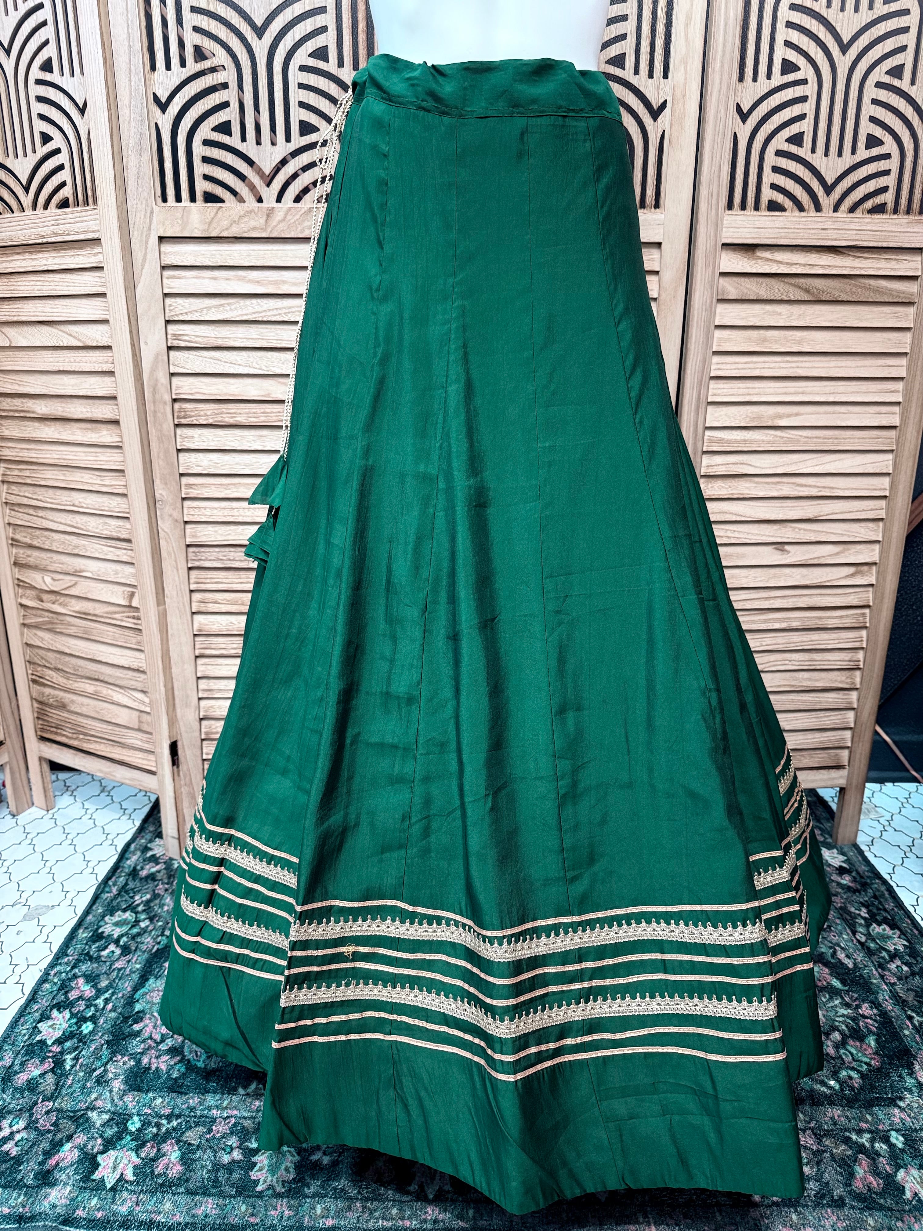 Green color Satin silk Skirts