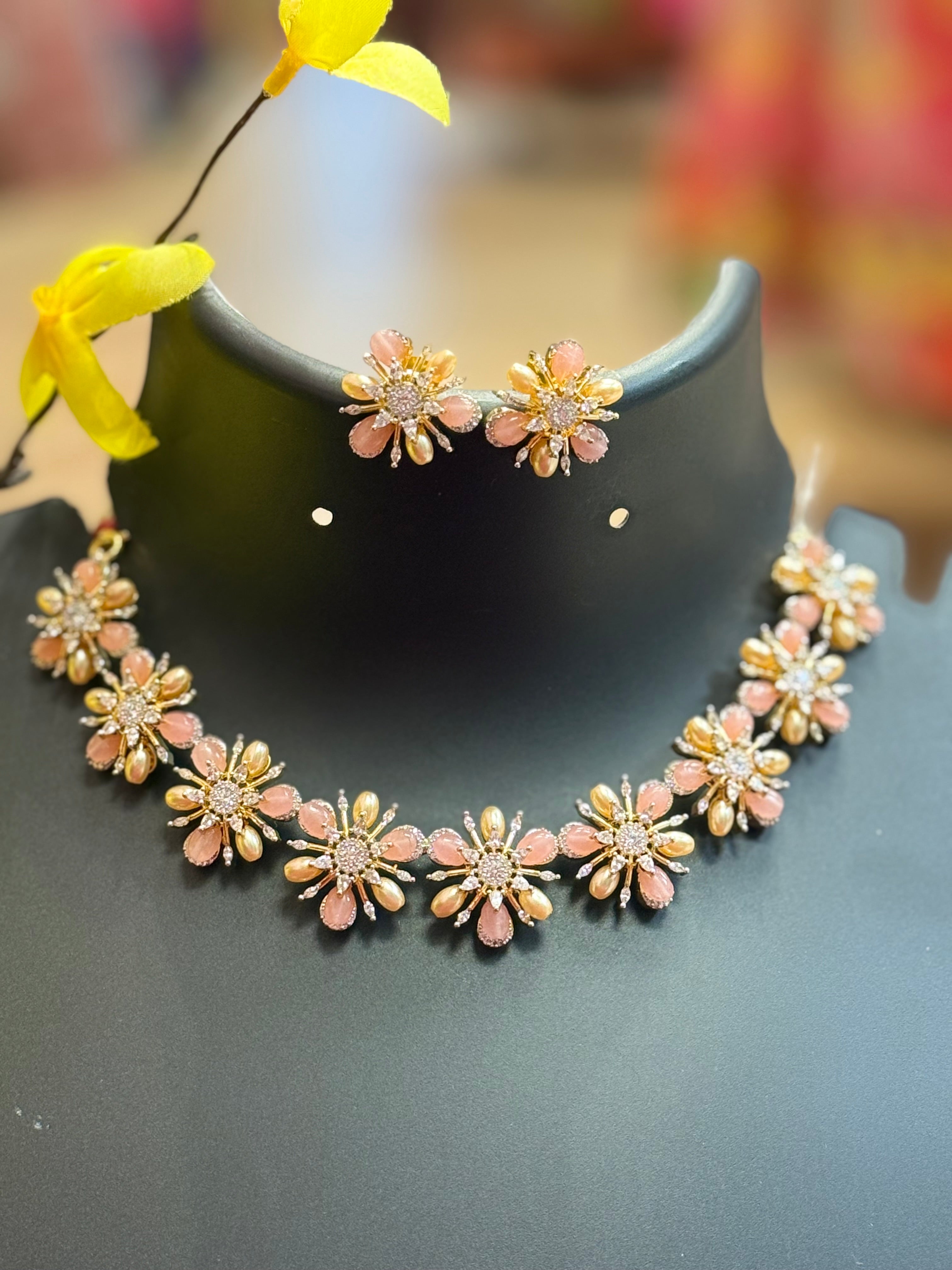 Party Wear - Baby Pink Monalisa Beads Necklace set