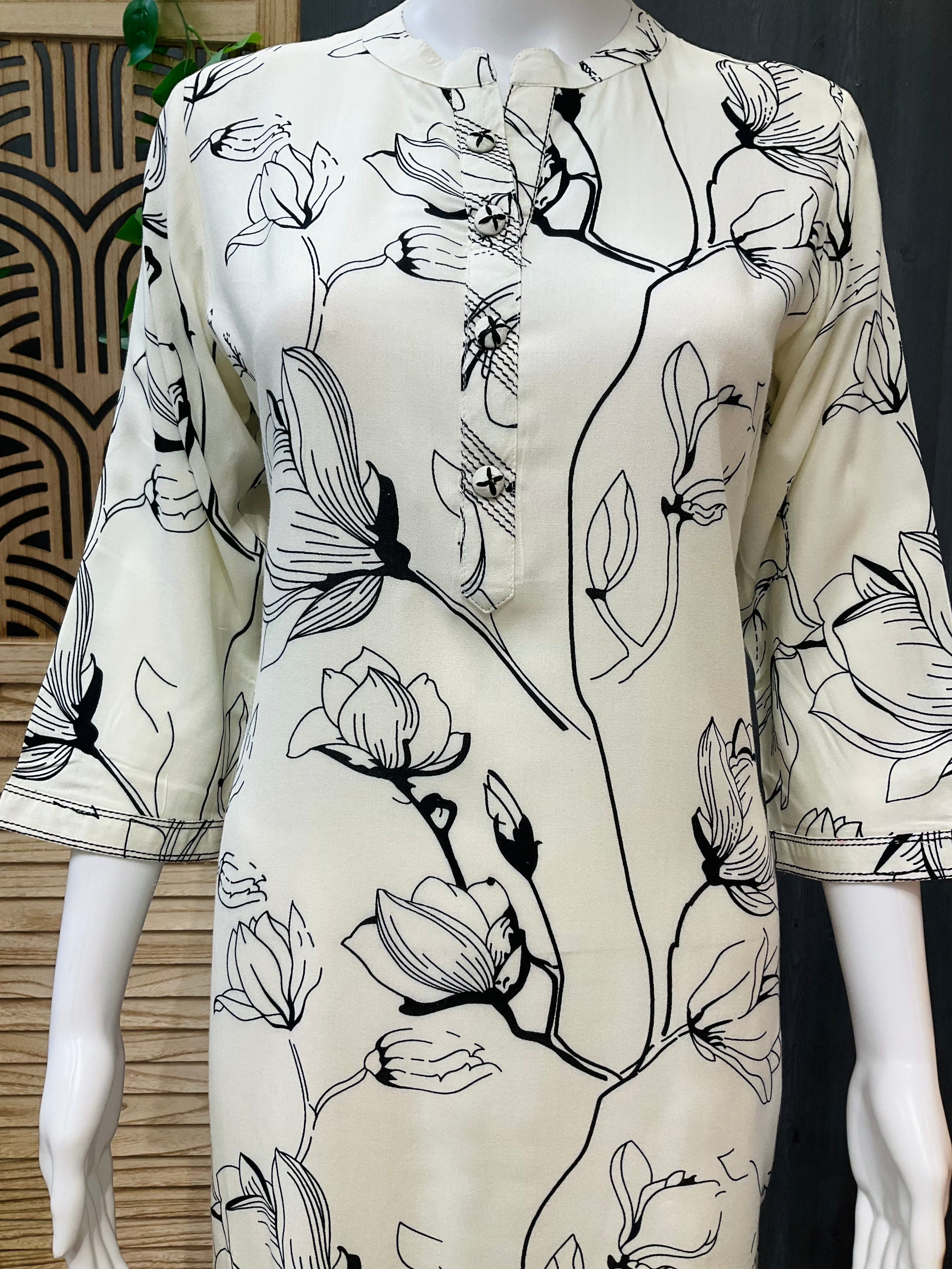 Half white - Pure Cotton Floral kurti