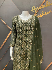 Green Georgette Anarkali Model Party Wear Kurti set