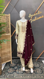 Half White & Wine Benarasi Kurti set