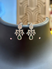 Silver Finish CZ Necklace set with Emerald Stones