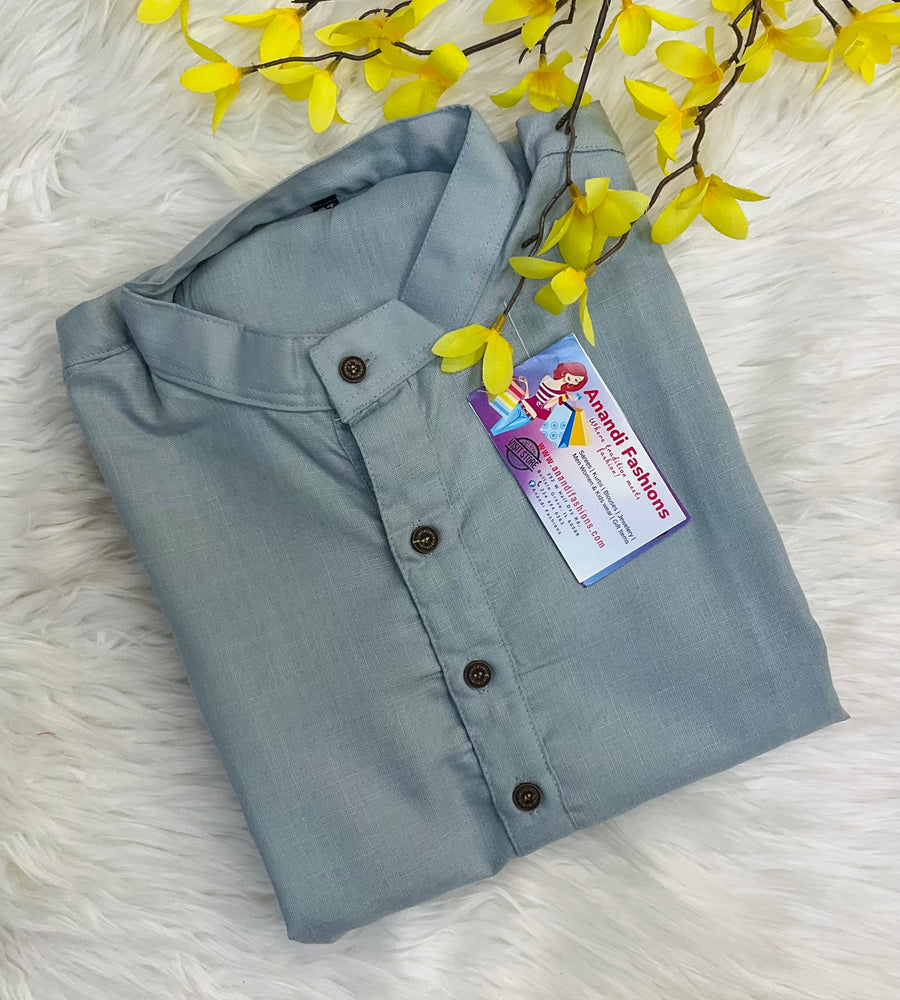 Plus size - Men's cotton kurta set in grey color
