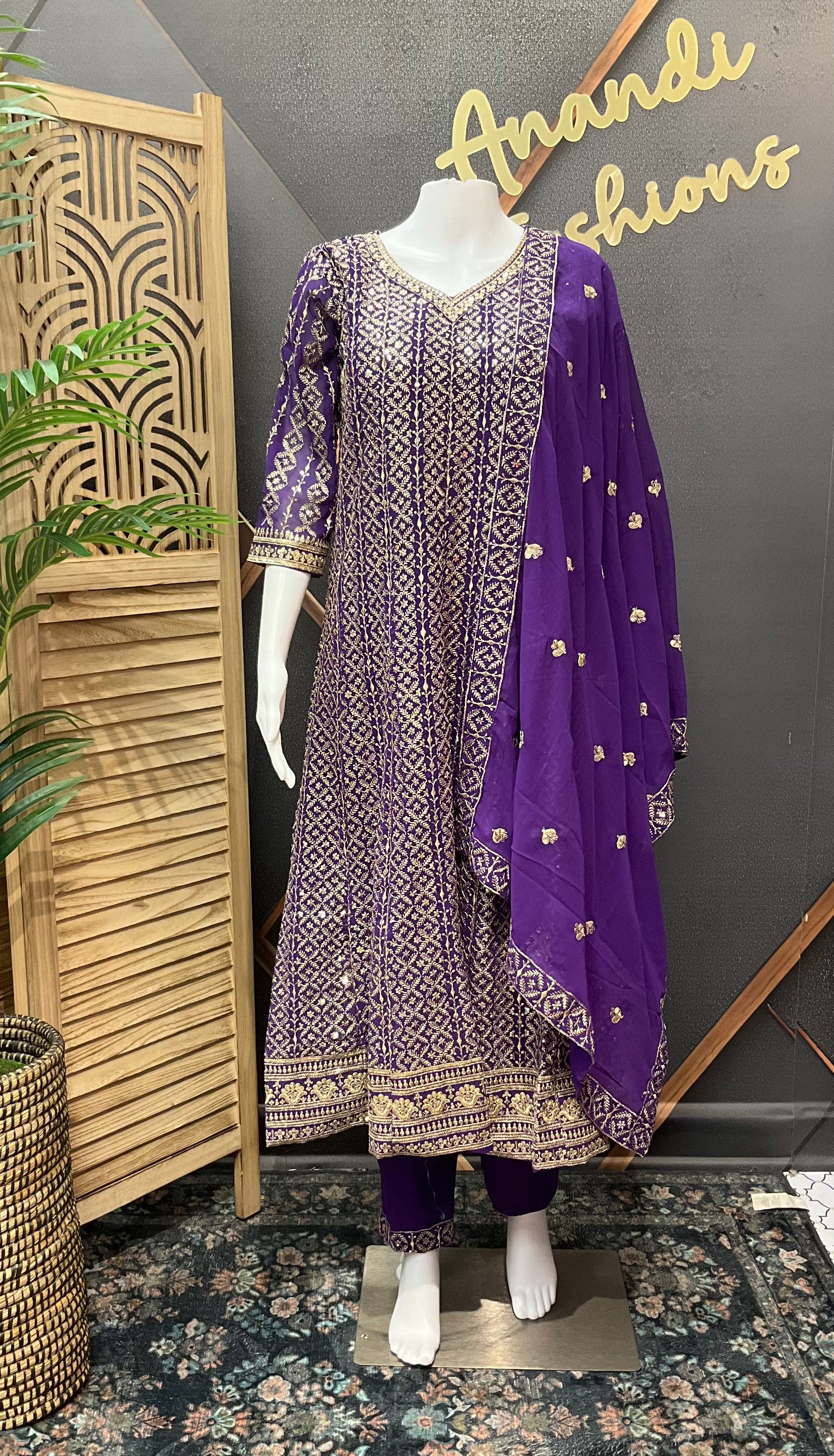 Purple Georgette Anarkali Kurti set - Party Wear - Size 40/ US Small