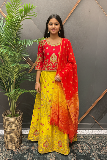 Little Girls/Teenage Girls - Red & Yellow Lehenga set - Party Wear Set