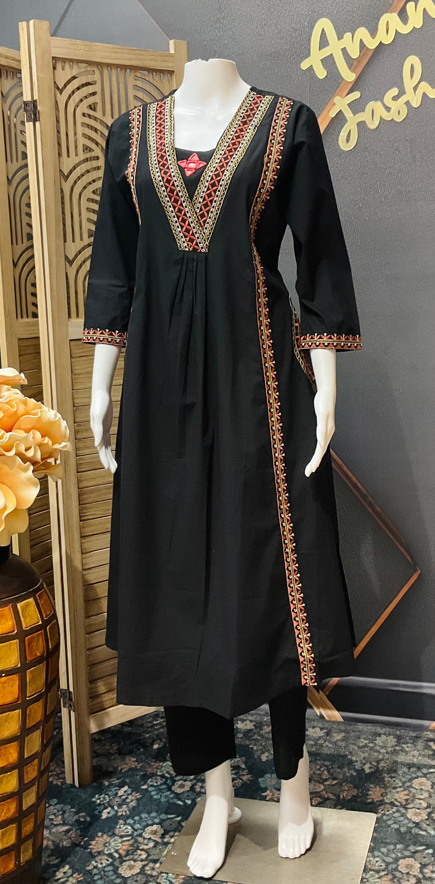 Pure cotton - Black Embroidery Kurti set