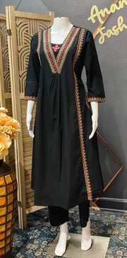 Pure cotton - Black Embroidery Kurti set