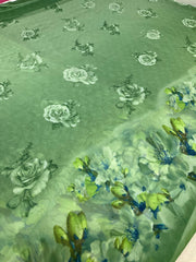 Green Georgette Floral Saree with Blouse - Lightweight Party Wear