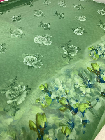 Green Georgette Floral Saree with Blouse - Lightweight Party Wear