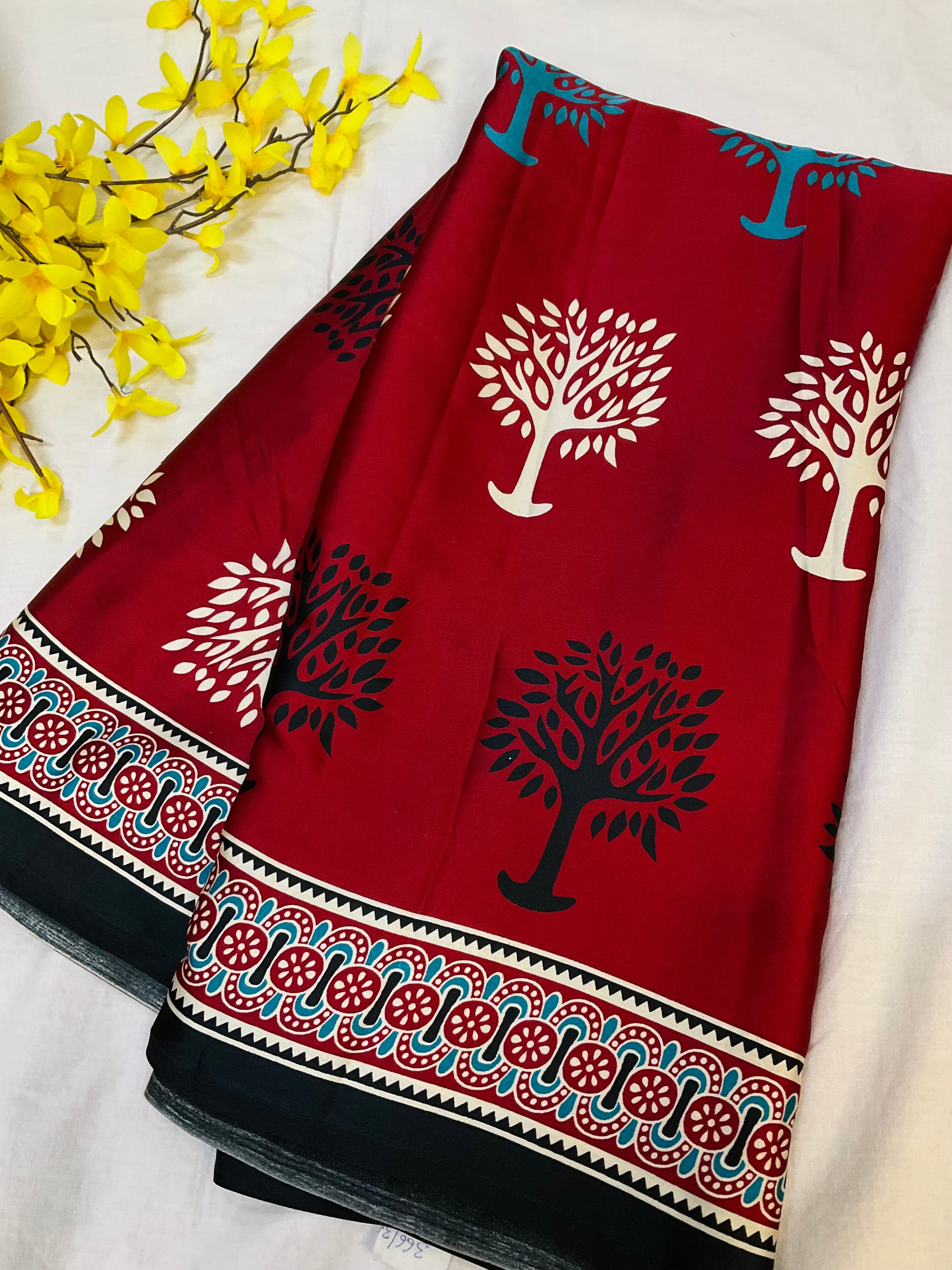 Semi Modal Silk Sarees- Maroon & Black