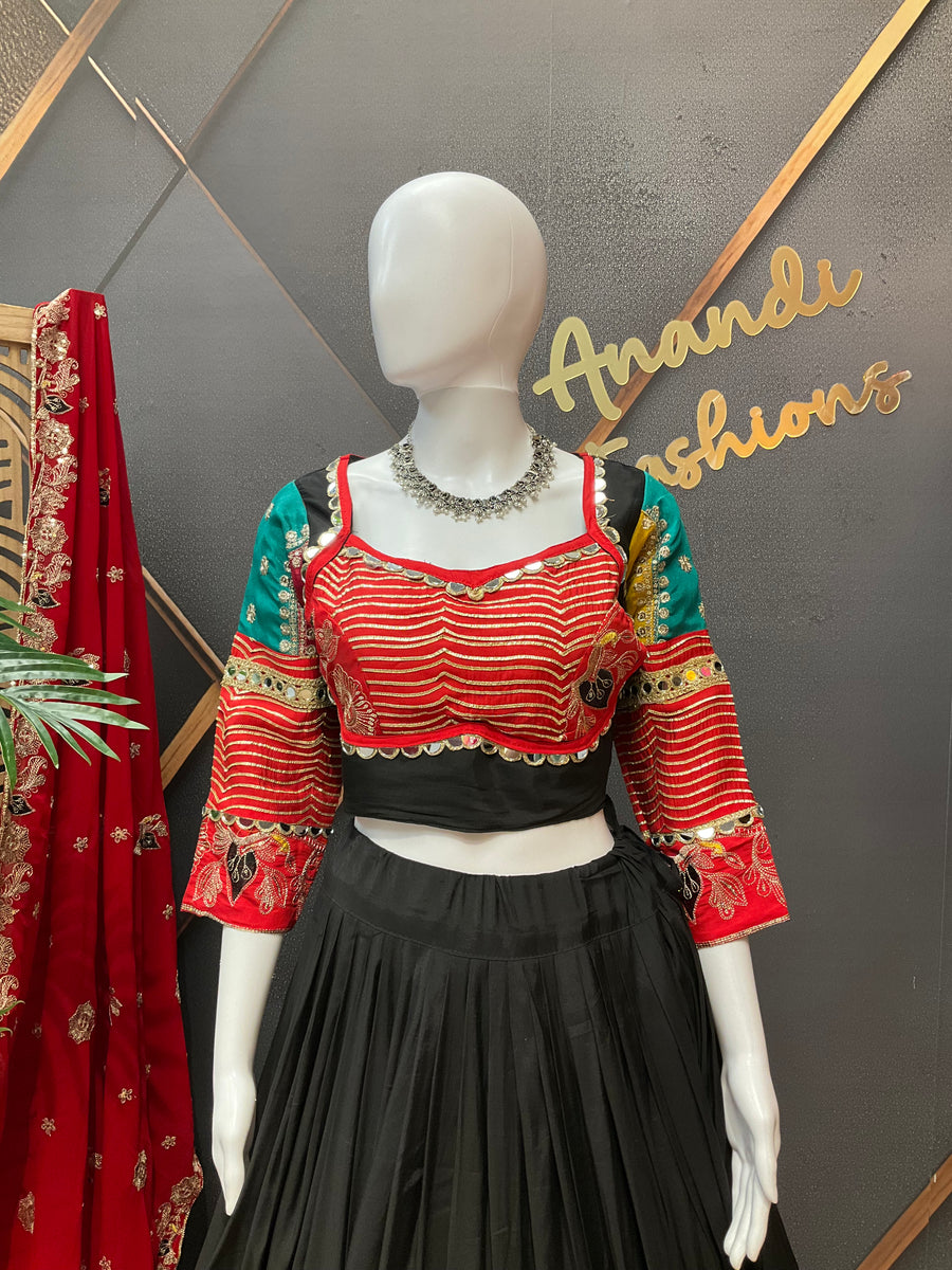 Garba Black Designer Silk Chaniya Choli set