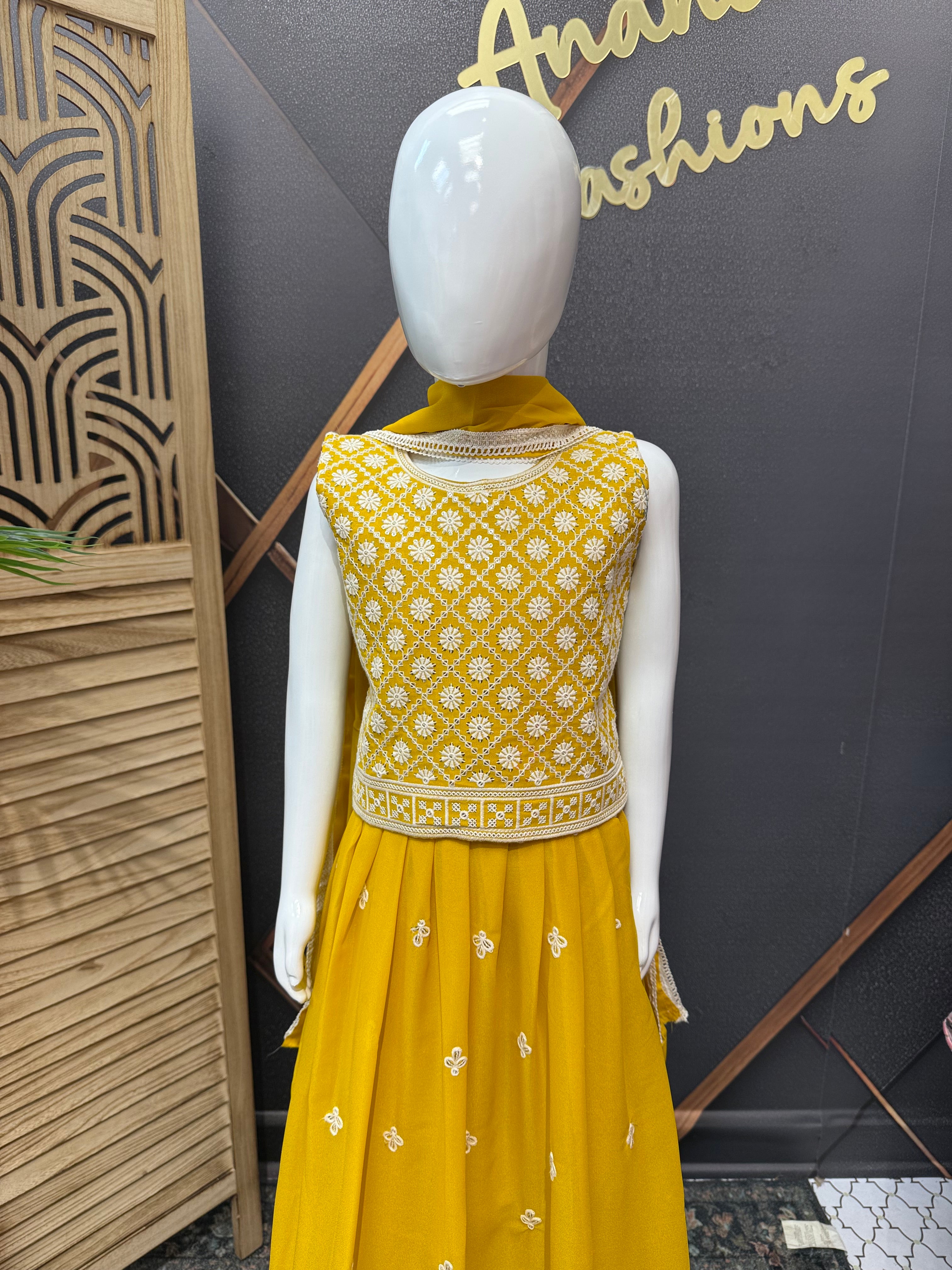 Little Girls - Yellow Satin Silk Lehenga set