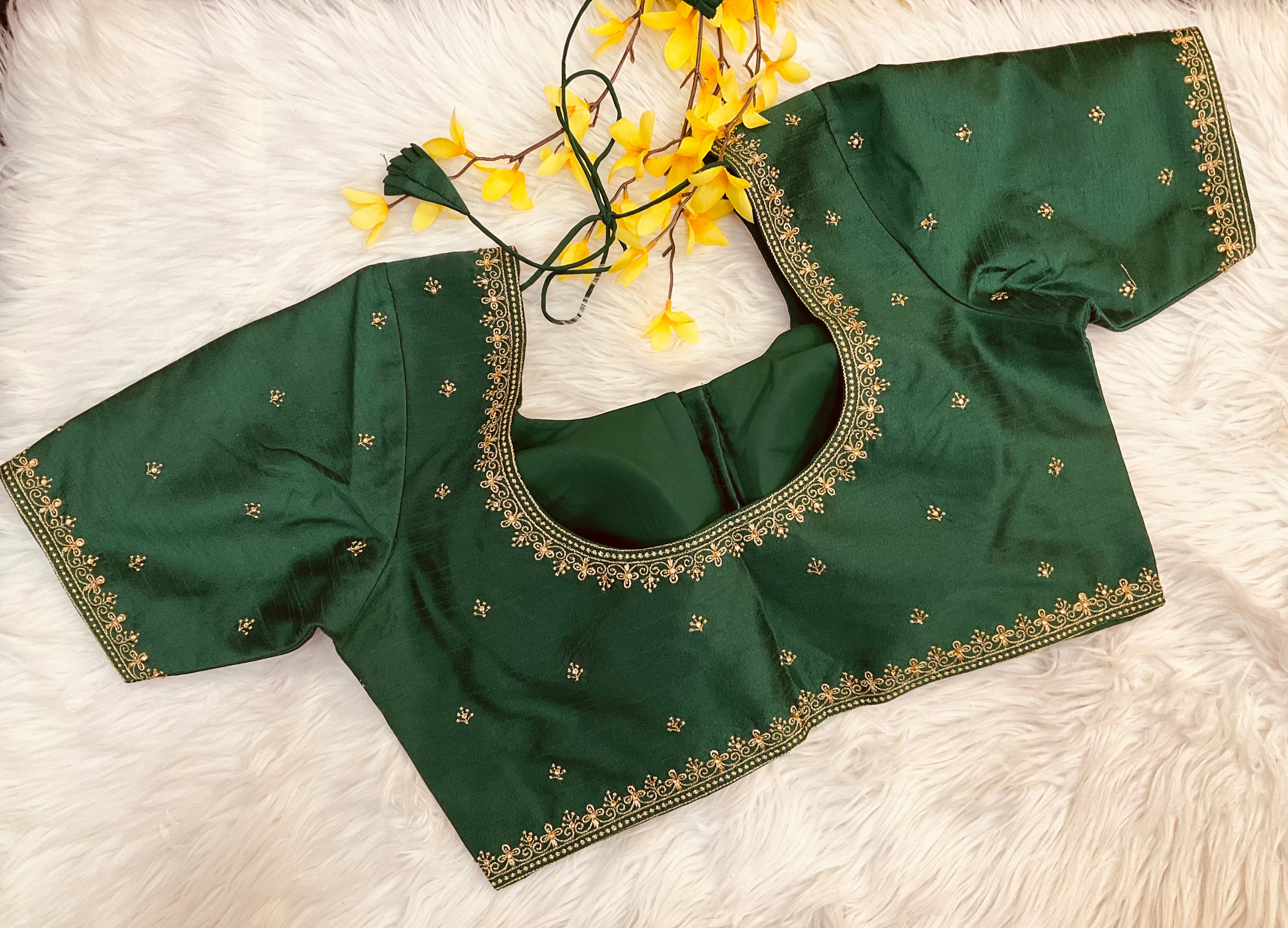 Front opening Green Raw Silk Blouse