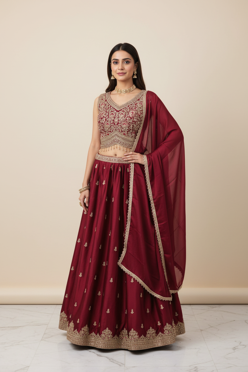 Size 42 - Satin Silk Party Wear Lehenga sets
