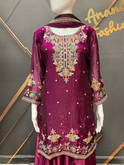 Wine Color Party Wear Sharara set