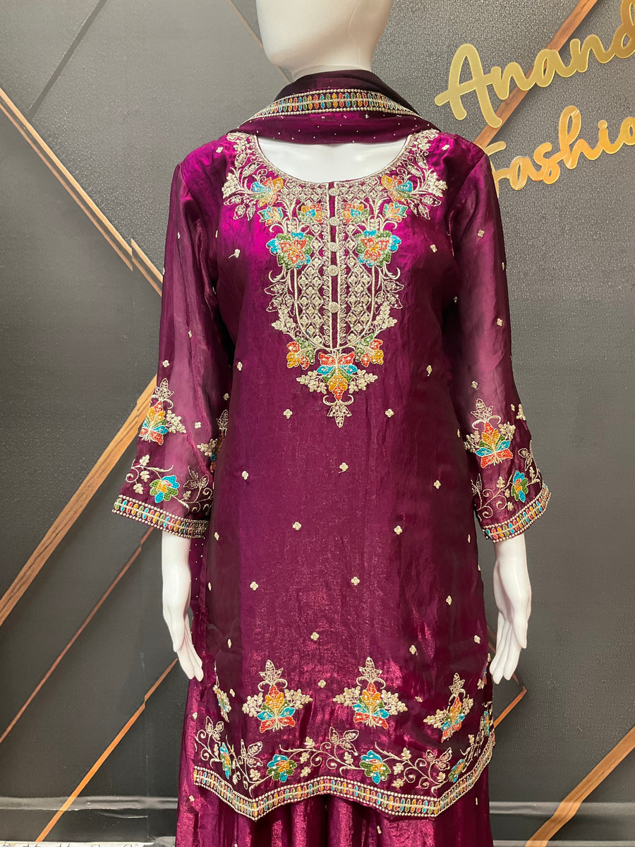 Wine Color Party Wear Sharara set
