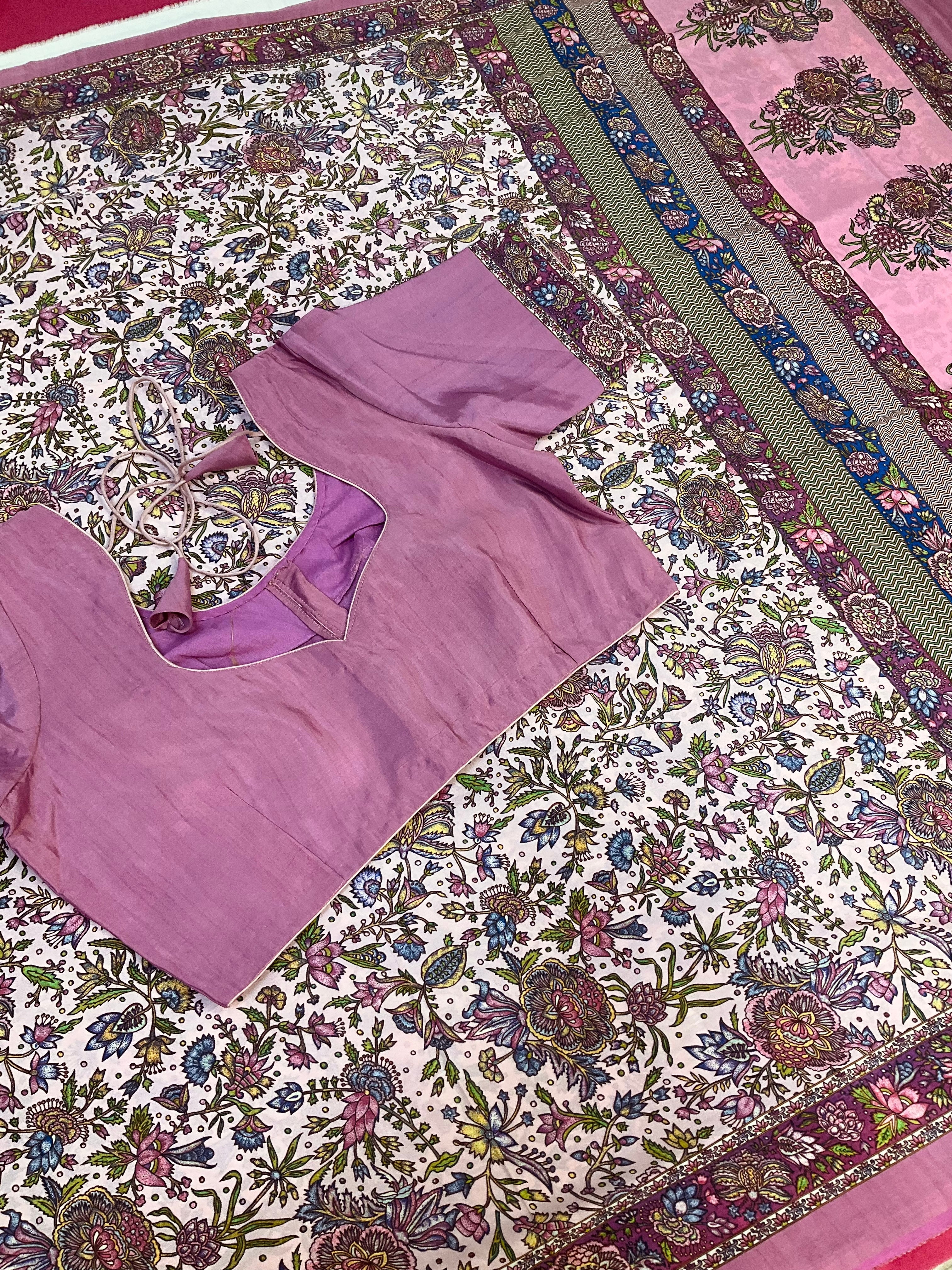 Crape Silk Floral Saree with stitched blouse