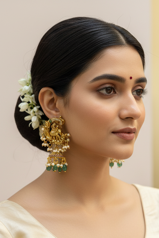 Antique Earrings Jhumka with Guttapusalu
