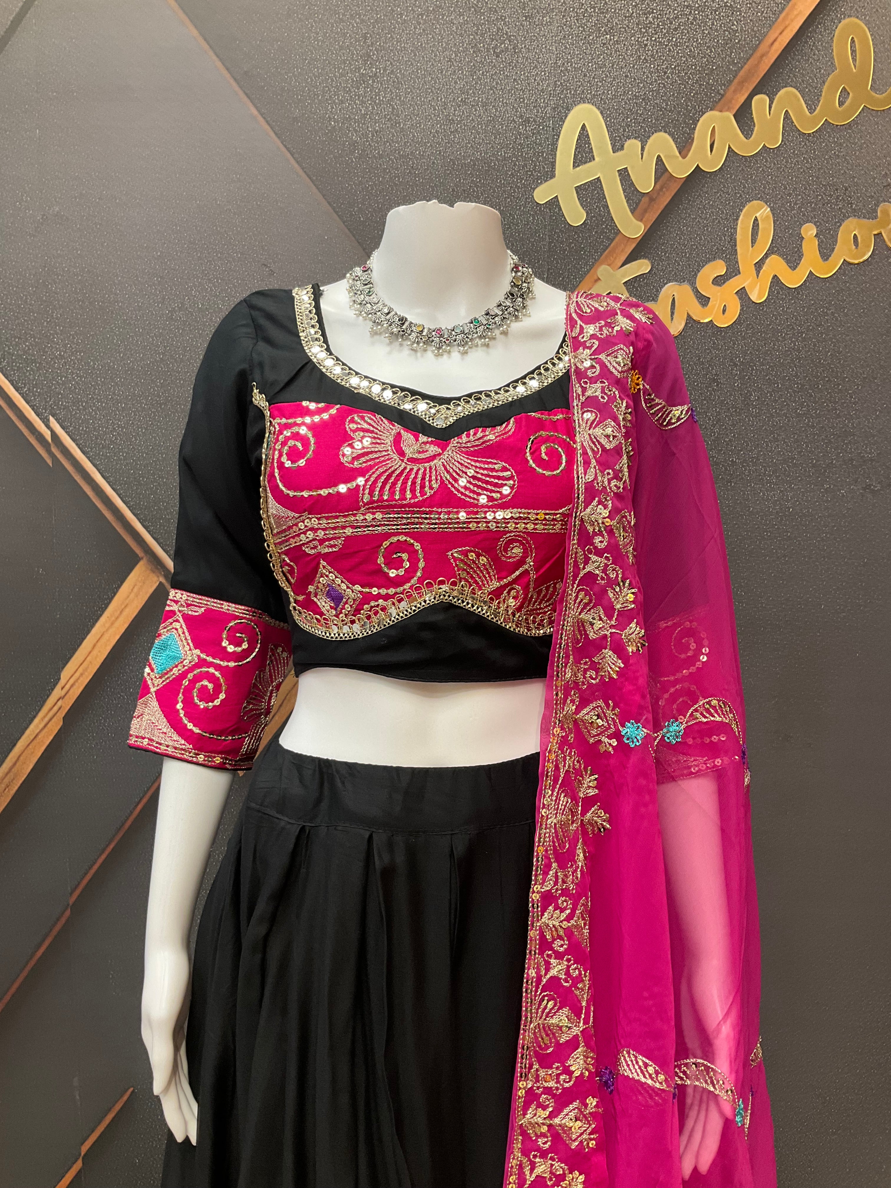 Black and Pink Pure Cotton Chaniya Choli set