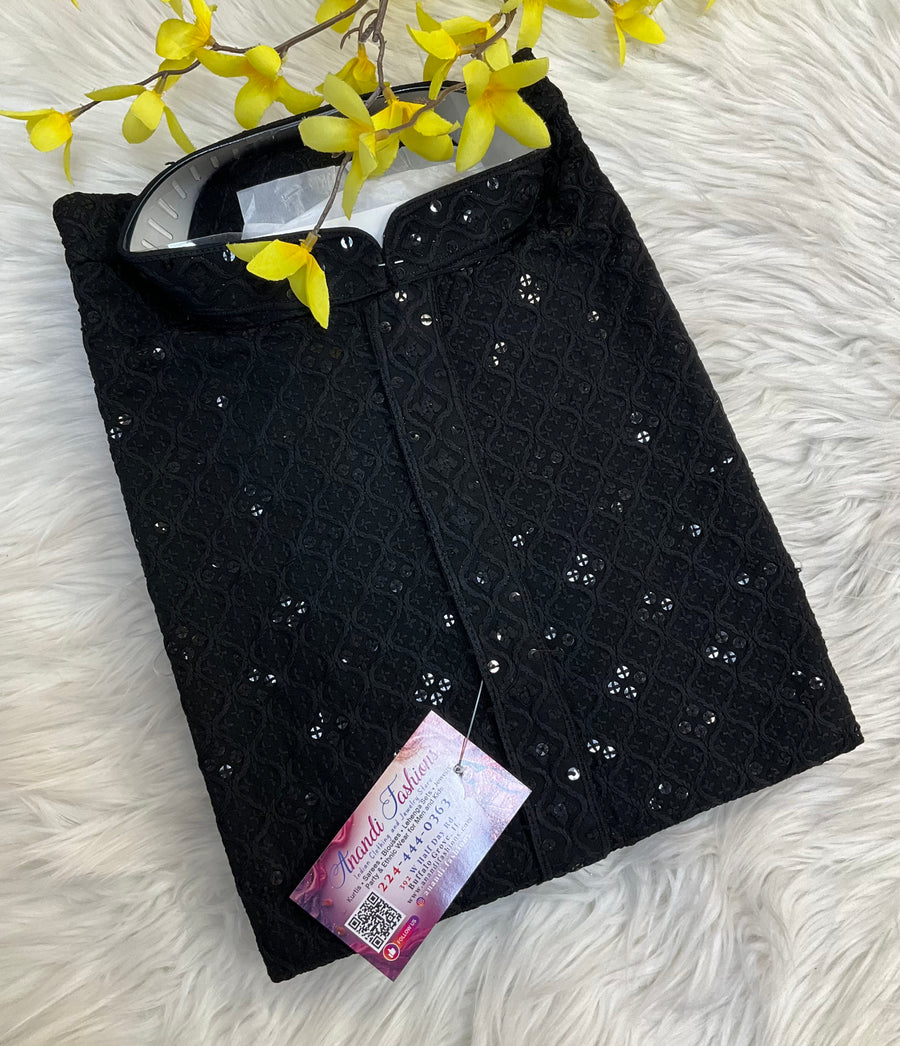 Men’s Black Sequin Kurta Set