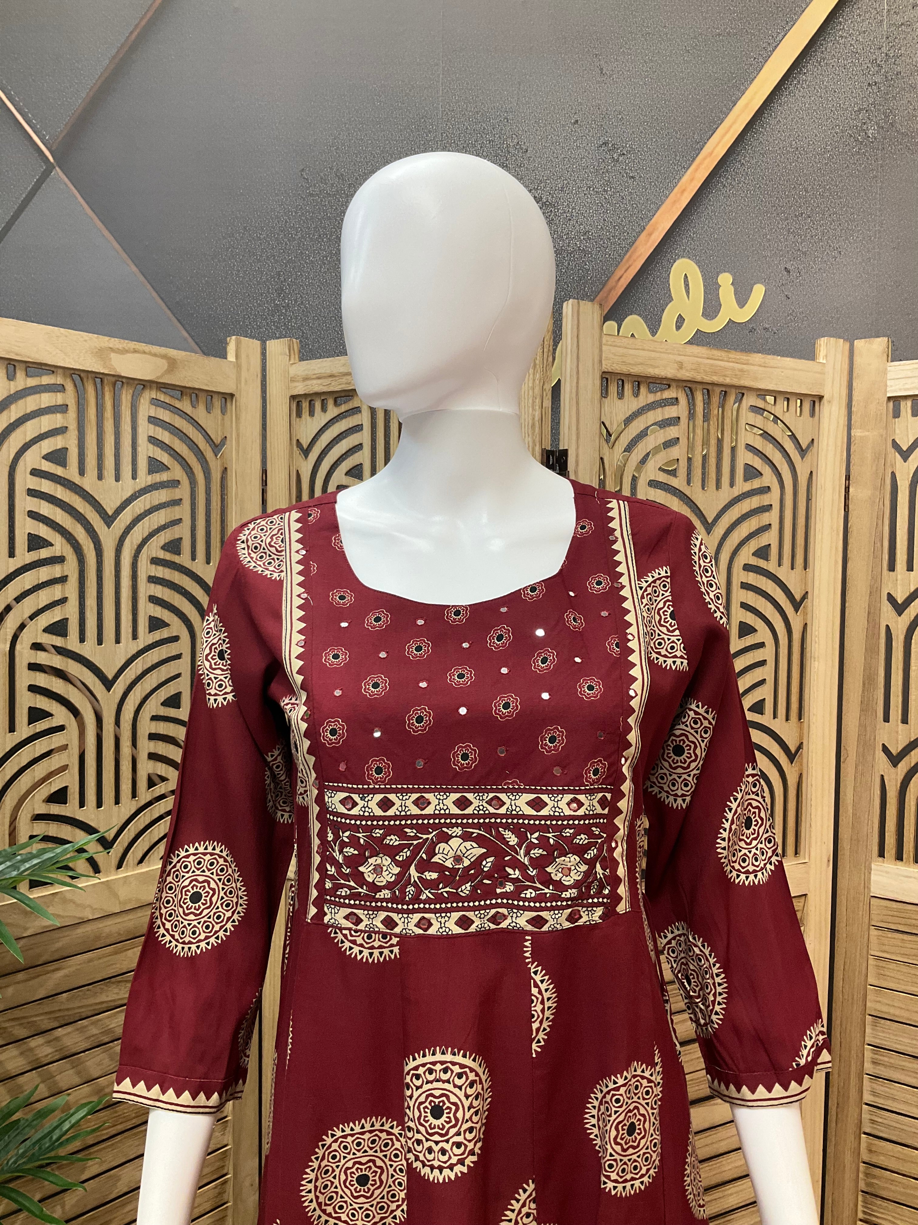 Maroon Anarkali long kurti