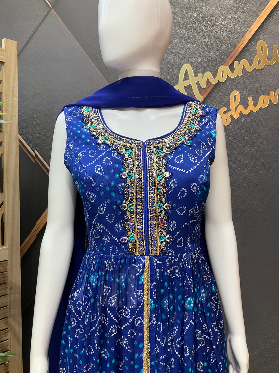 Royal Blue - Silk Bandhini Party Wear Palazzo set