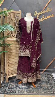 Plus Size Party Wear Wine Sharara set