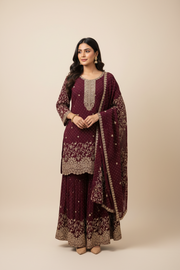 Plus Size Party Wear Wine Sharara set