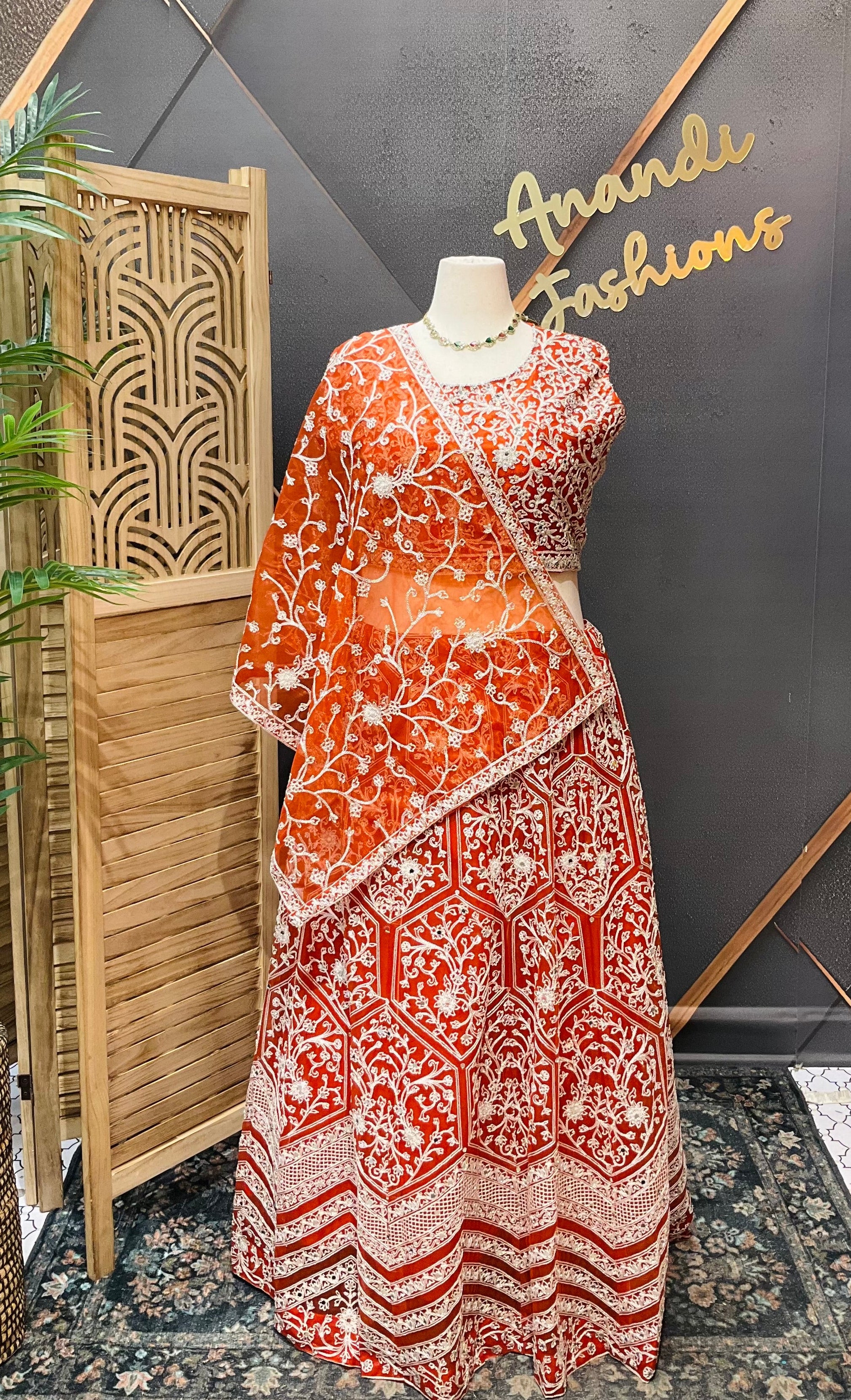 Rust orange plus size lehanga set