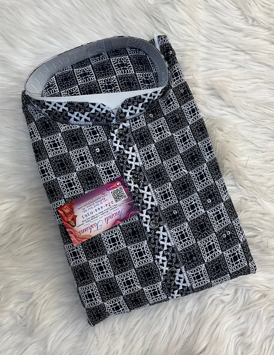 Black and White Chikankari Mens kurta set