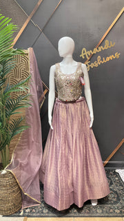 Women’s Dusty Mauve Mirror Work Lehenga Choli with Dupatta