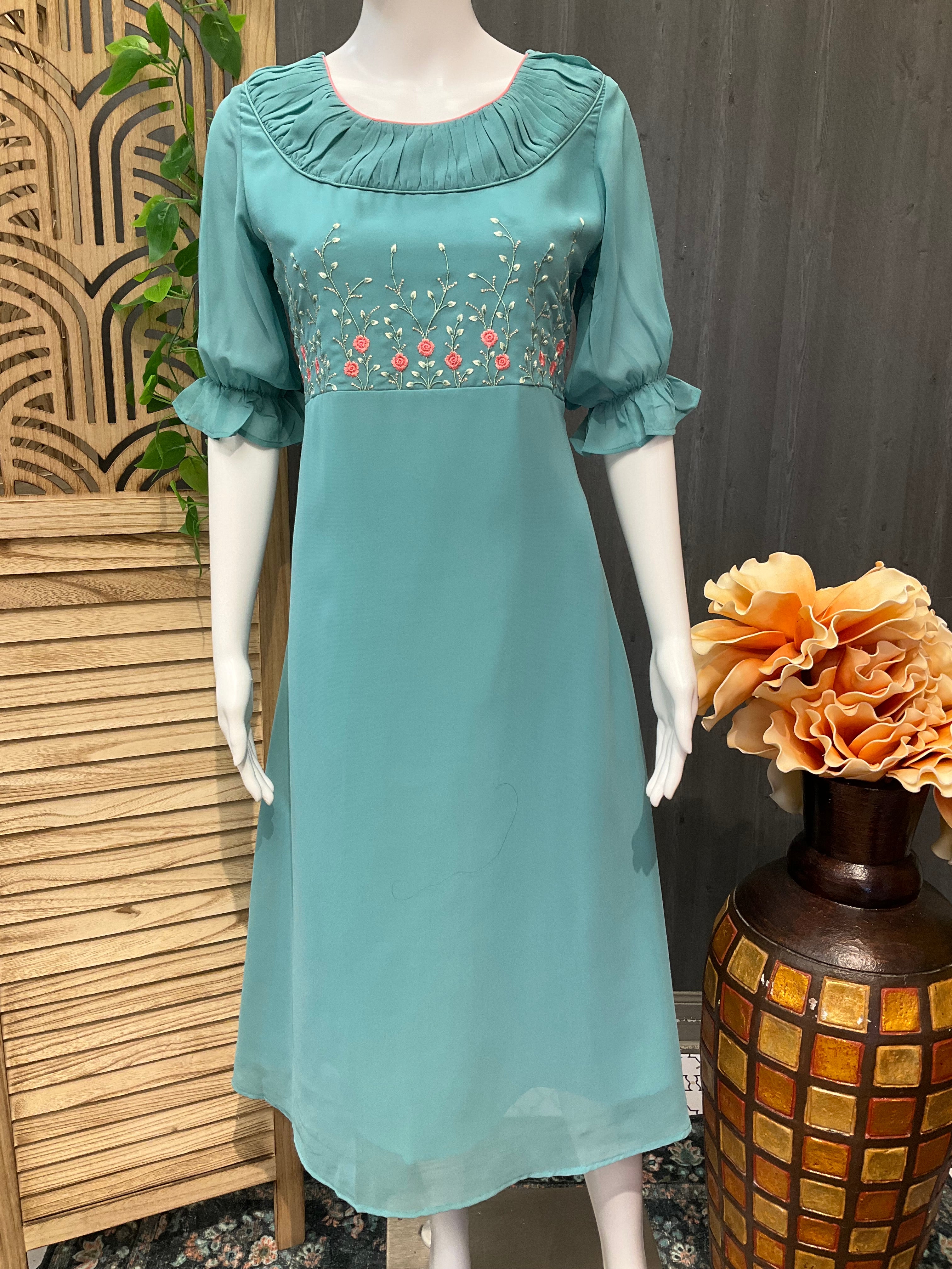 Greyish Blue Color Georgette Kurti