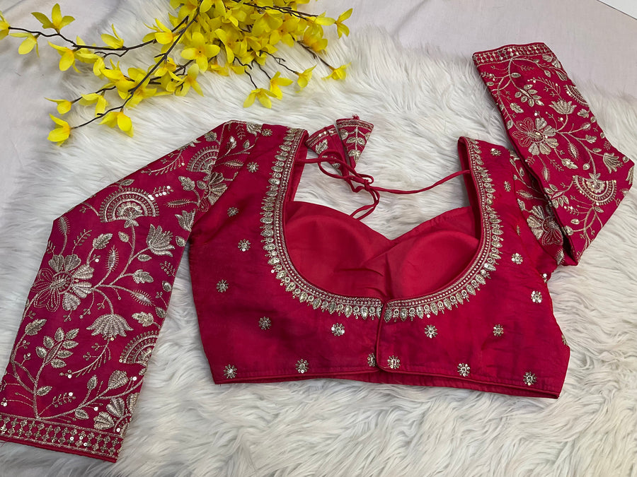Pink full sleeve Embroidery Work blouse - Women - Blouse - Anandi Fashions