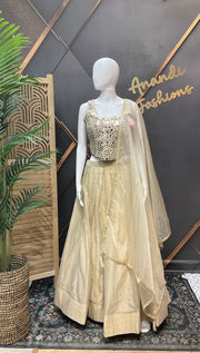 Women’s Champagne Gold Mirror Work Lehenga Choli with Dupatta