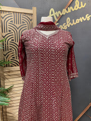 Maroon Georgette Anarkali Kurti Set Size 44 - Silver Zari Party Wear