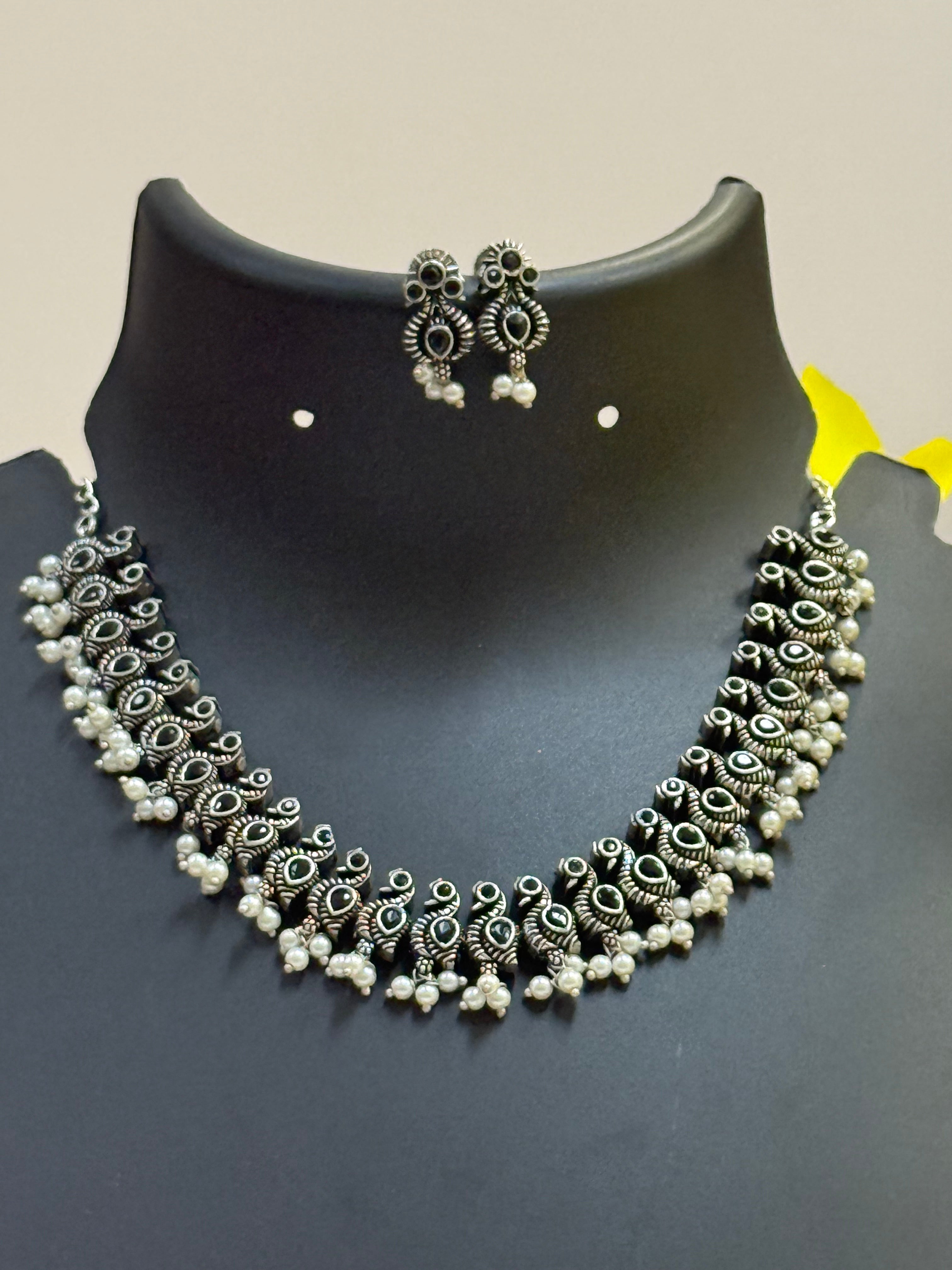 German Silver Black Peacock Necklace set