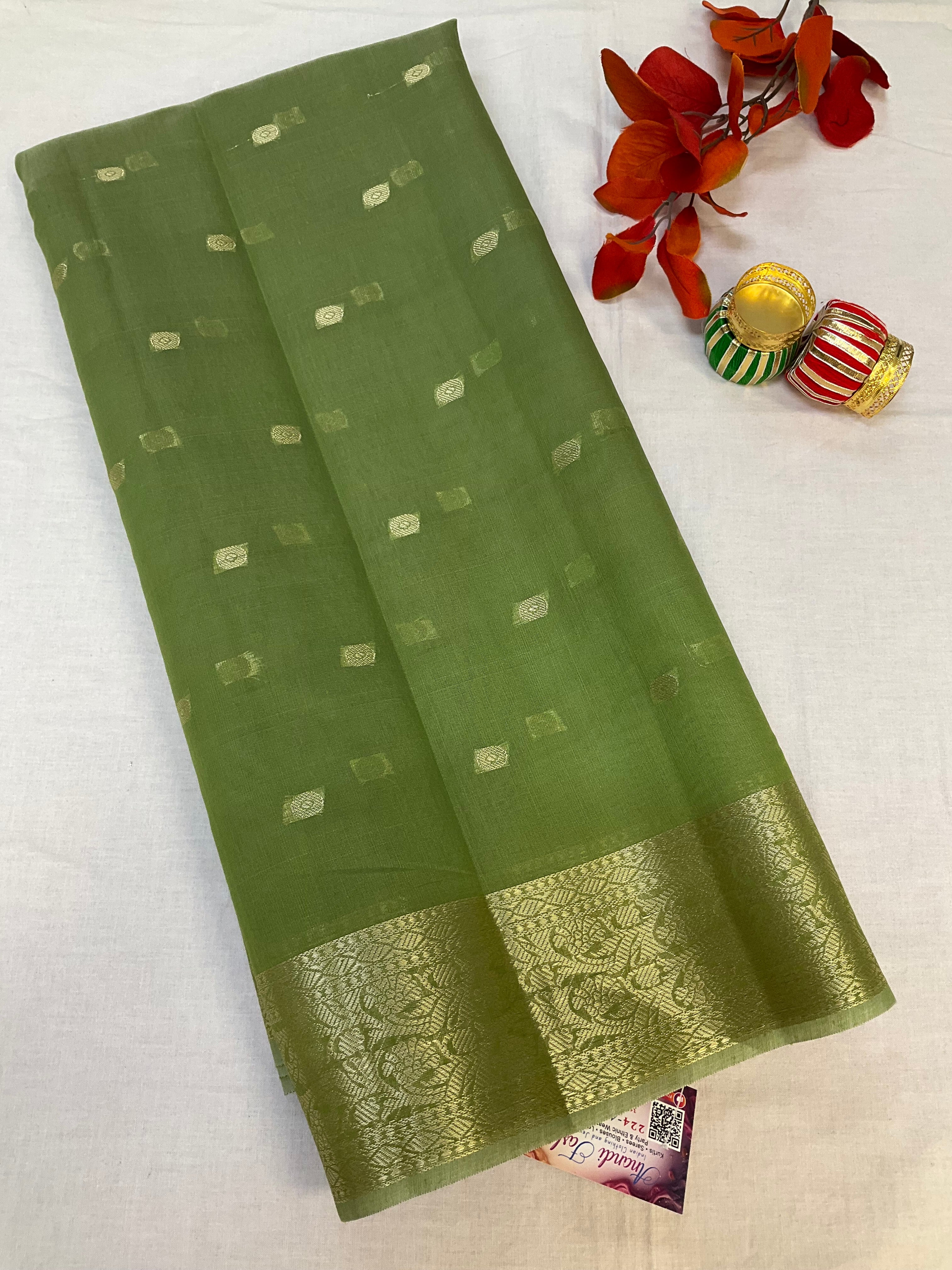 Green Benarasi Cotton Silk Saree