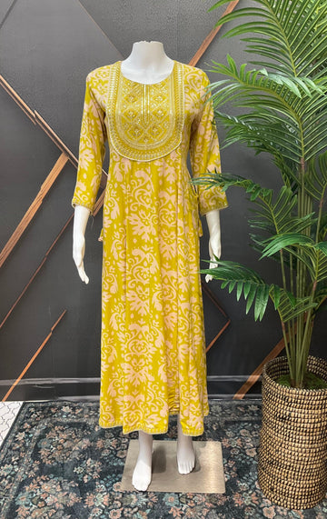 Light Green -Pure Cotton Long Anarkali Kurti- Size 38