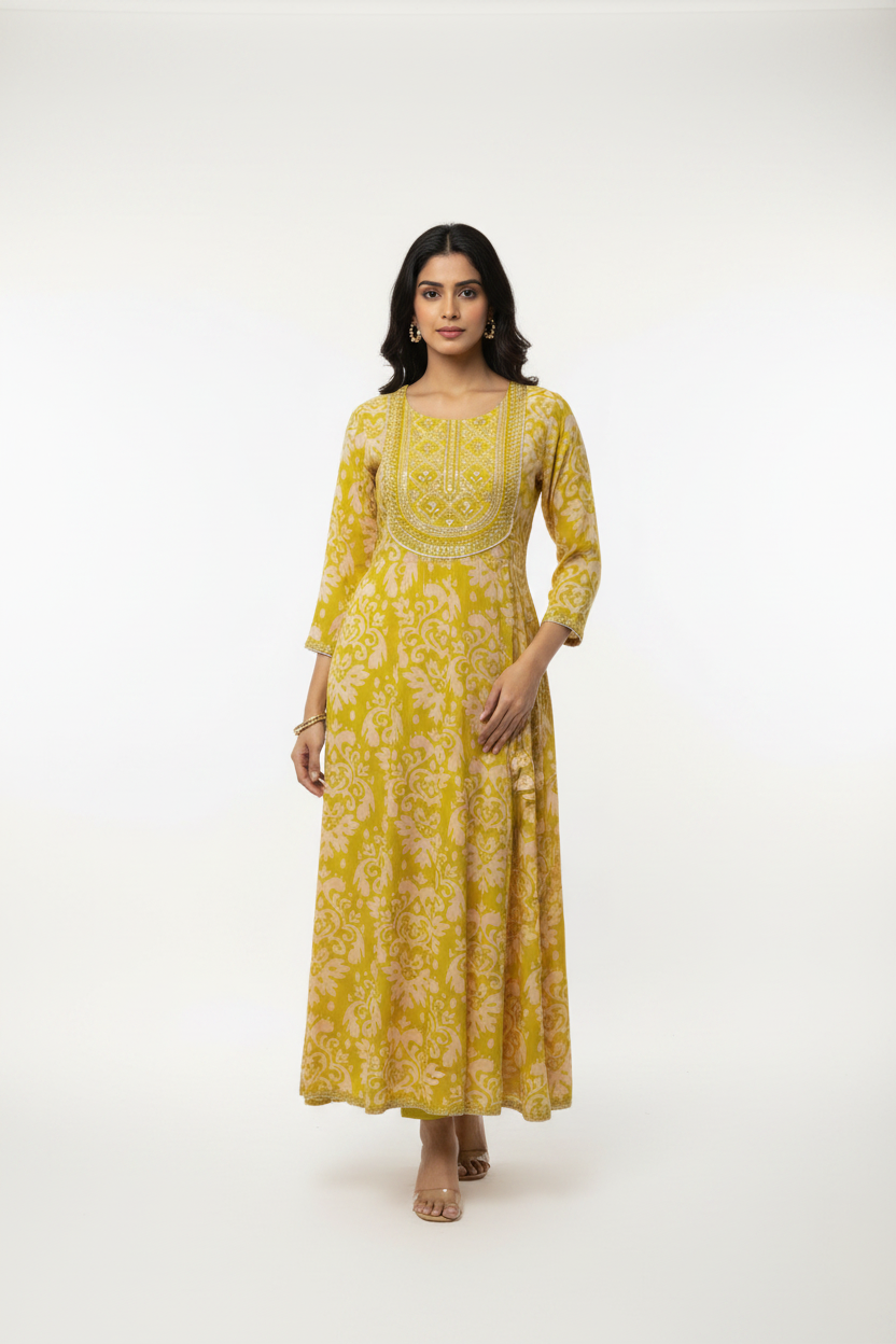 Light Green Pure Cotton Anarkali Kurti