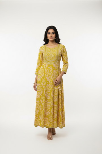 Light Green -Pure Cotton Long Anarkali Kurti- Size 38
