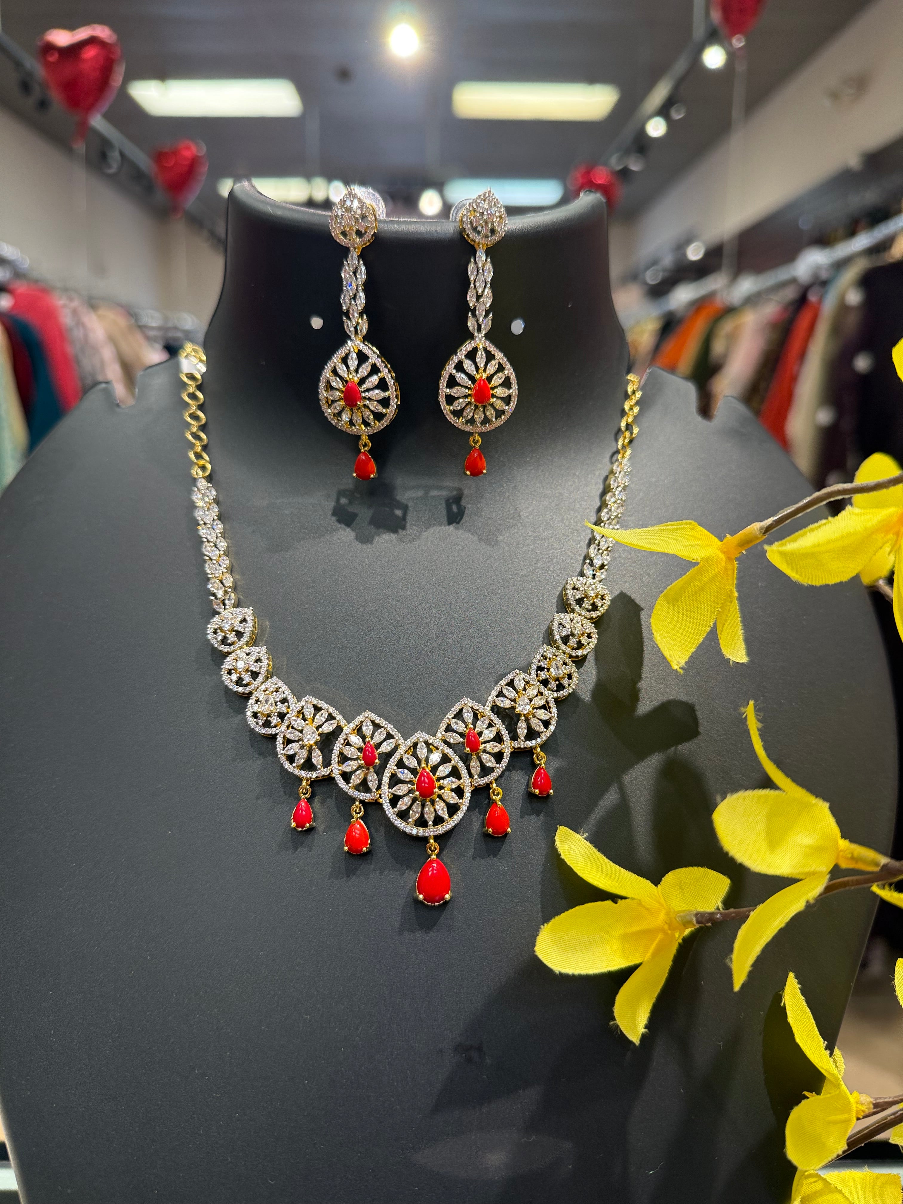 Party Wear CZ Necklace set with Corals Hangings