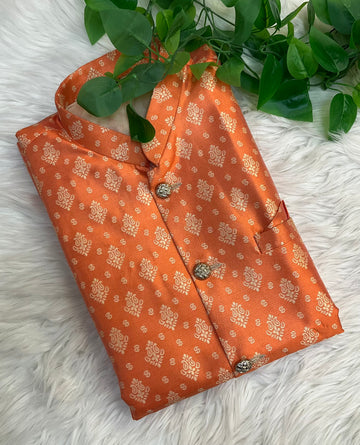 Orange Benarasi Silk Men’s wear vest