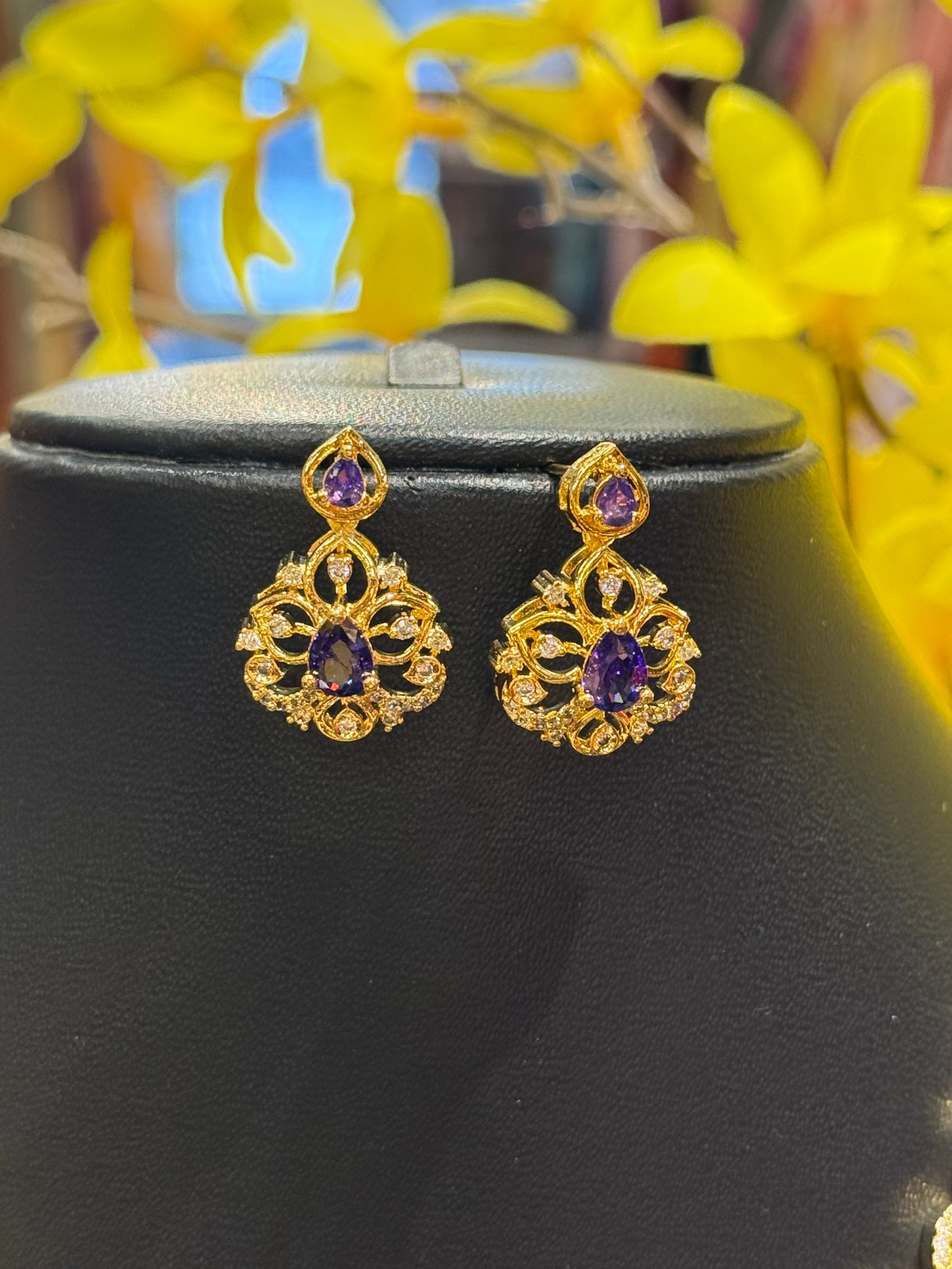 MicroGold Polish CZ Necklace set with Purple stone