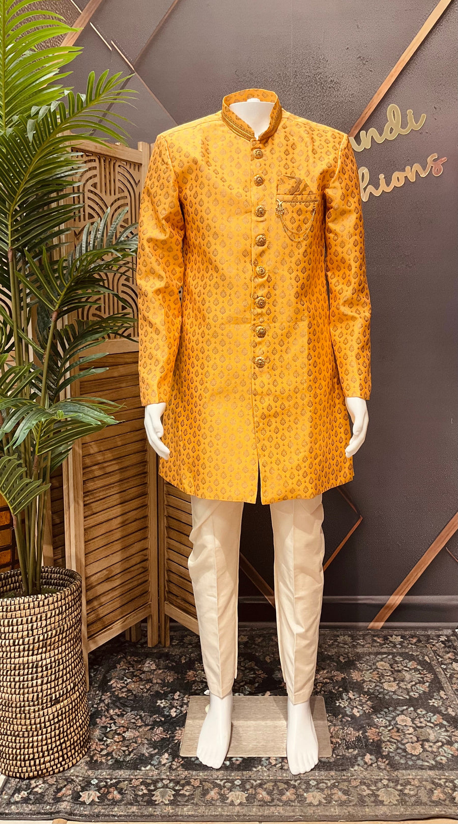 Men’s Yellow Indo Western Sherwani Set