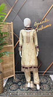 Half White & Wine Benarasi Kurti set