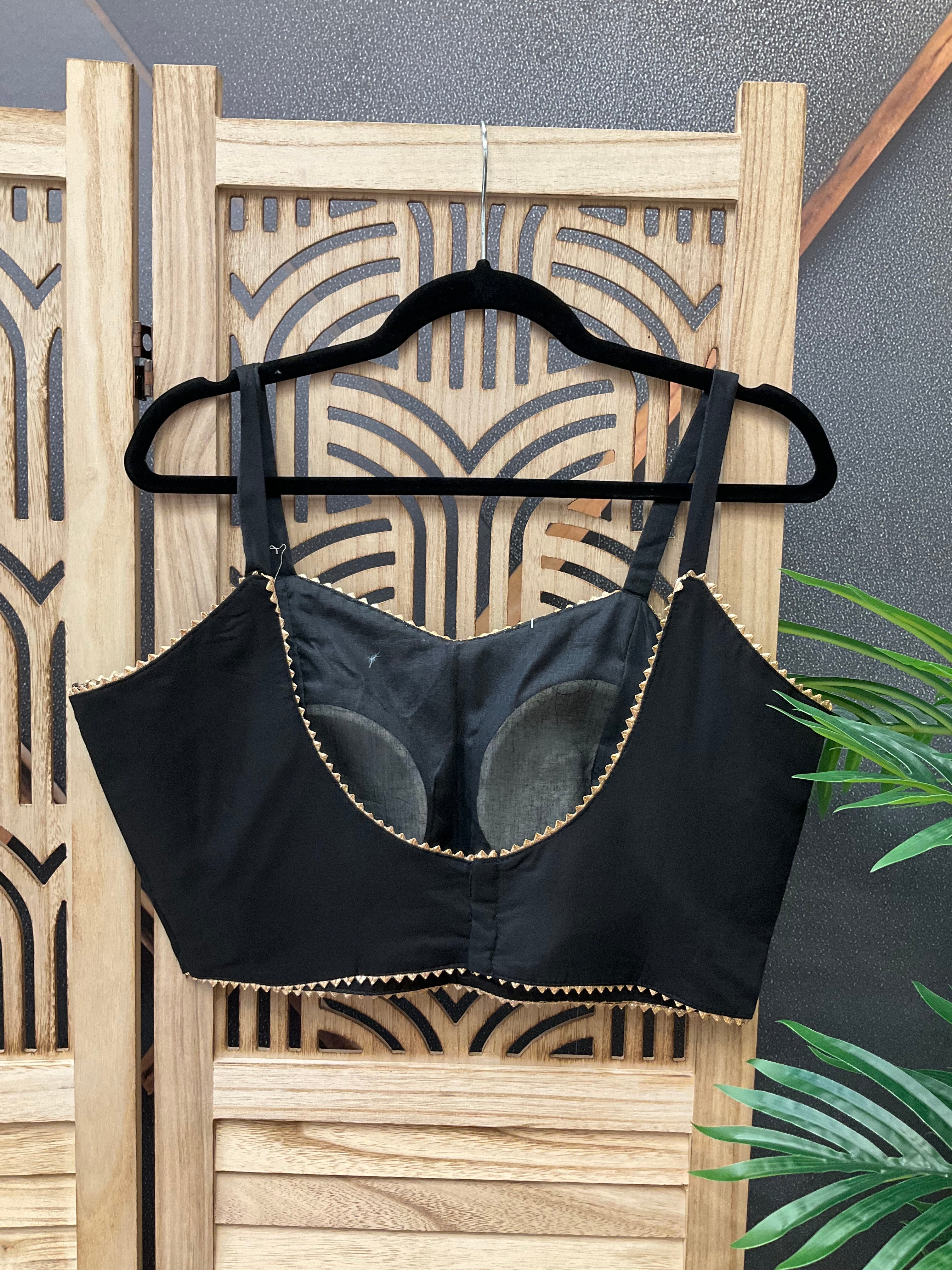 Black Kalamkari Pure Cotton Thin Strap Blouse