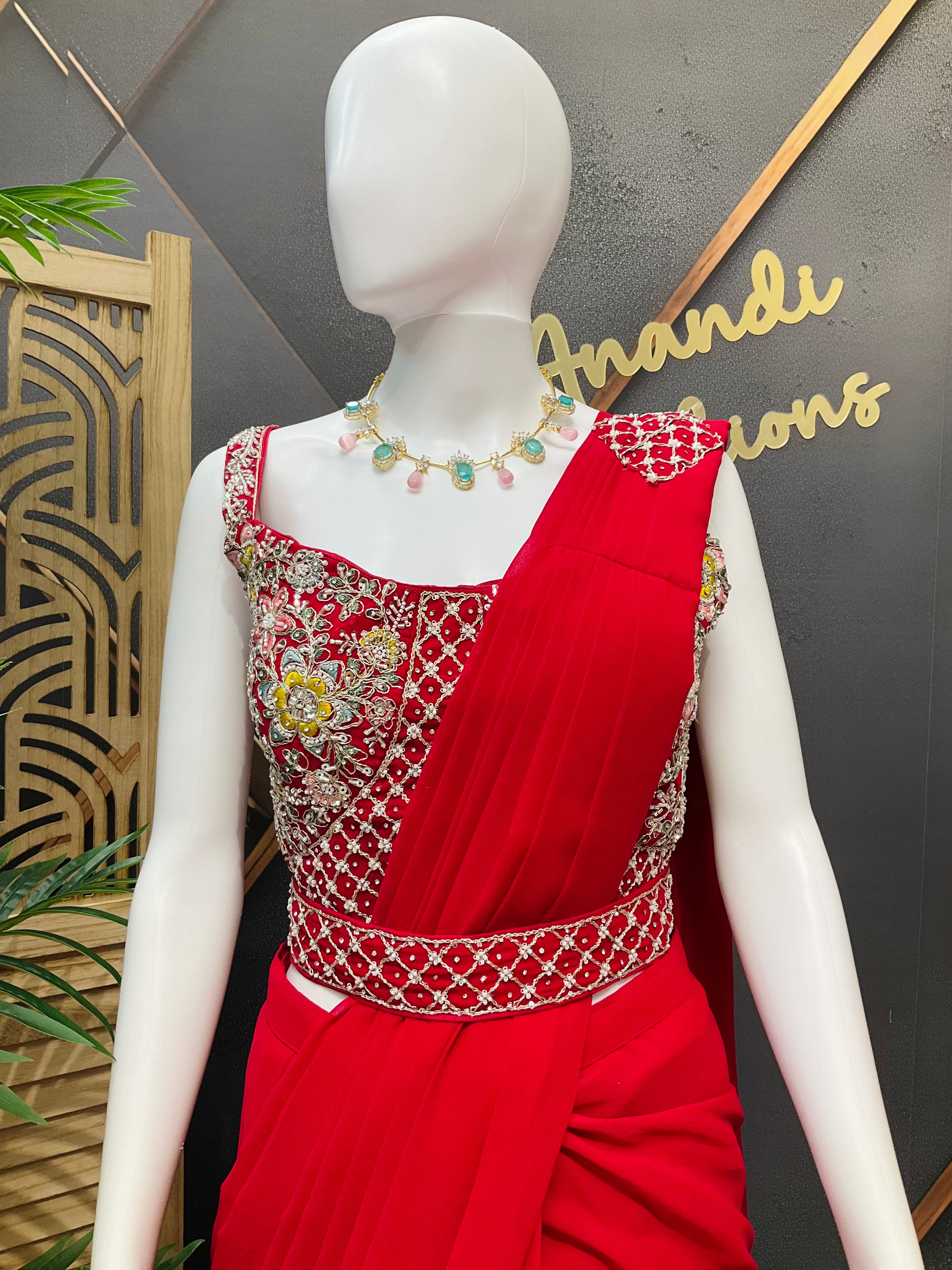 Red - Party Wear Ready to Wear Saree