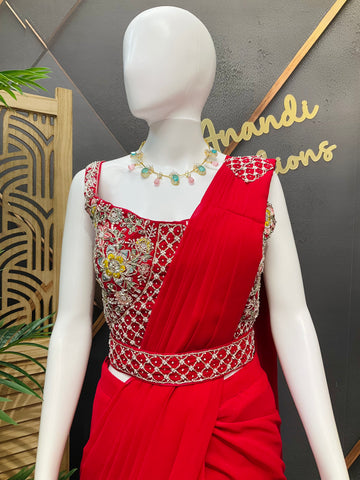 Red - Party Wear Ready to Wear Saree